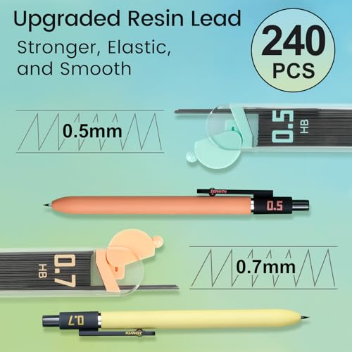Solati Smooth Mechanical Pencil Set with Erasers, 6PCS Pastel Mechanical Pencils 0.5 & 0.7mm with 4 Tube HB Lead Refill, 2PCS Erasers and 10PCS Eraser Refills for School Supplies Writing (0.5mm+0.7mm) - Image 4