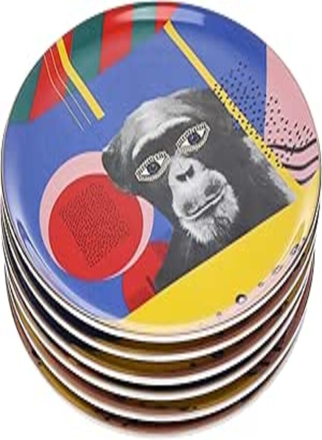 Porland Po-Wl162928-Mo Porcelain Wild Life Monkey Flat Plate 28Cm Suitable For Home And Restaurants With Premium Durable Material - Multi Colour