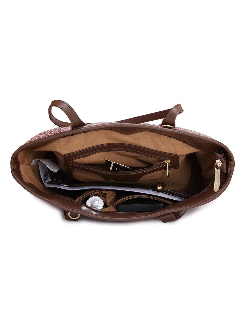 CAPRESE Caprese Callie Printed Brown Faux Leather Large Tote Handbag