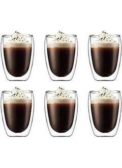 6 Pieces Double Wall Glasses Coffee Cup Large 350ML