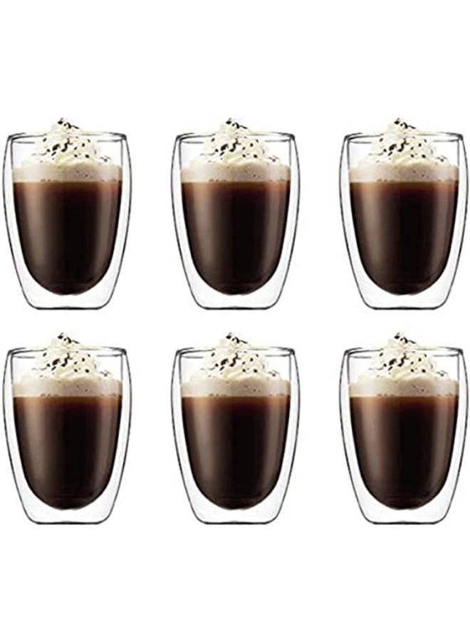 Excellence - 6 Pieces Double Wall Glasses Coffee Cup Large 350ML - Image 1