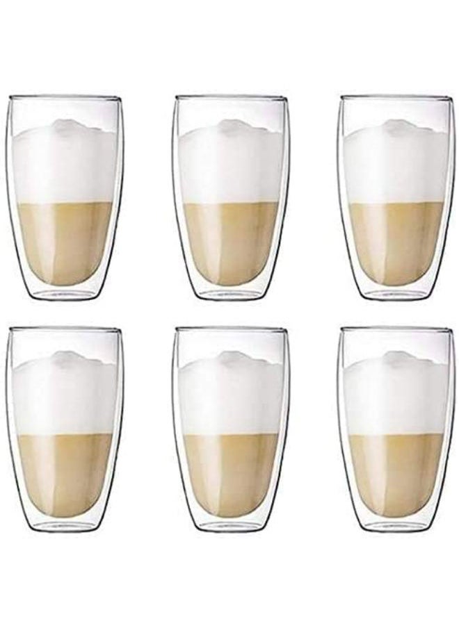 Excellence - 6 Pieces Double Wall Glasses Coffee Cup Large 350ML - Image 1