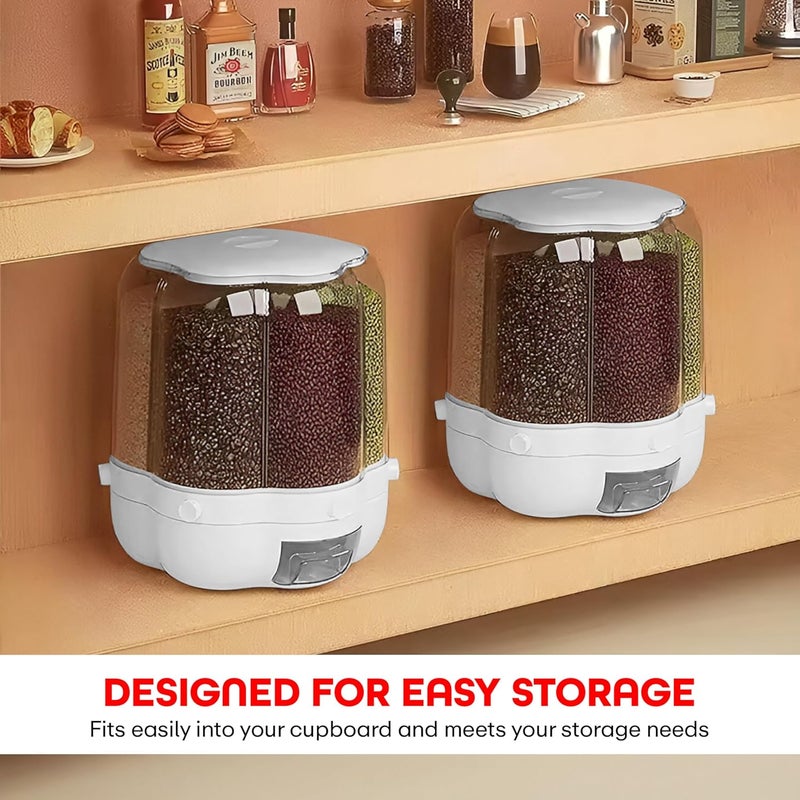 PRIME PICK منظم البقالة الدوار 360° مع موزع 6 شبكات واسطوانة قياس مع غطاء مقاوم للرطوبة، حاوية حبوب مغلقة، شفافة - Image 4