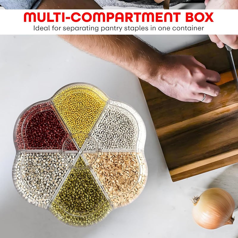 PRIME PICK منظم البقالة الدوار 360° مع موزع 6 شبكات واسطوانة قياس مع غطاء مقاوم للرطوبة، حاوية حبوب مغلقة، شفافة - Image 5