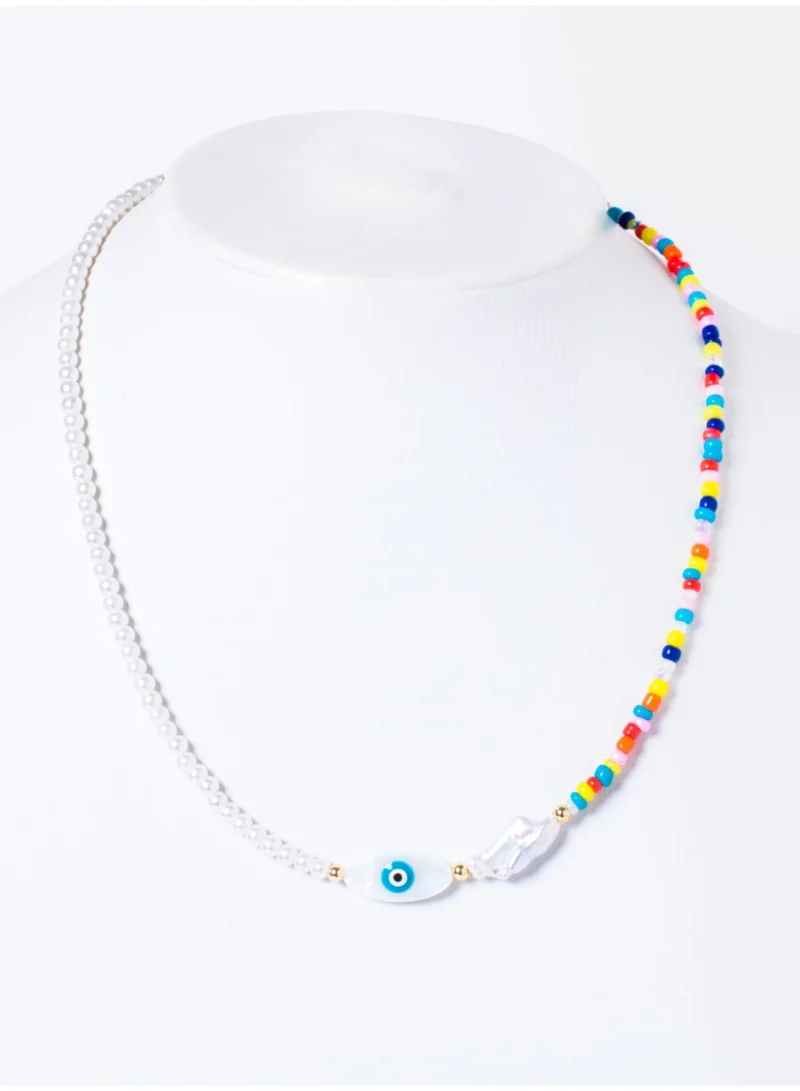 Multicolor Beaded Evil Eye Necklace – Handmade Colorful Protection Jewelry