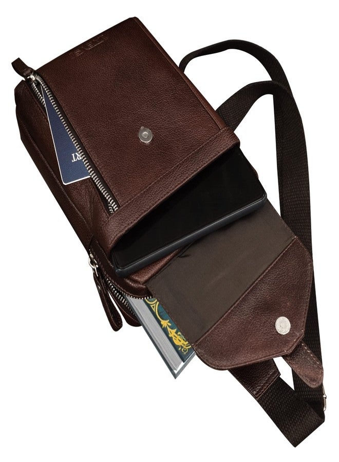 ABYS حقيبة نقود من الجلد الطبيعي من ABYS || حقائب صدر || حقيبة للجسم || حافظة جواز سفر || حافظة رقبة || حقيبة يد || حقيبة كتف || حقائب كتف للرجال والنساء (بني) - Image 5