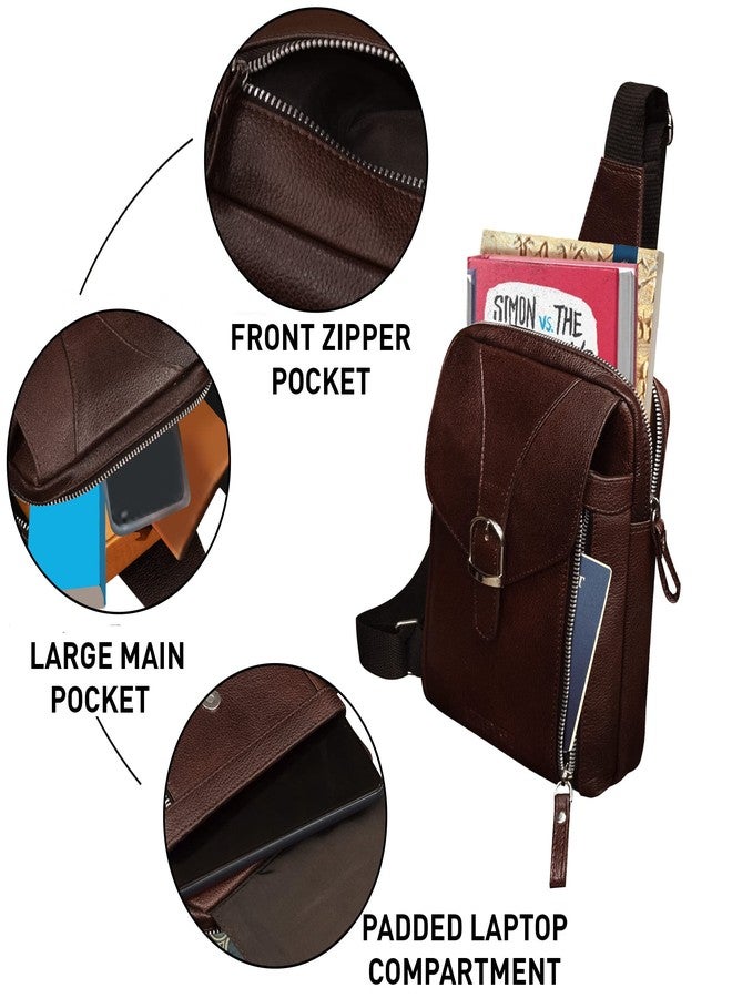 ABYS حقيبة نقود من الجلد الطبيعي من ABYS || حقائب صدر || حقيبة للجسم || حافظة جواز سفر || حافظة رقبة || حقيبة يد || حقيبة كتف || حقائب كتف للرجال والنساء (بني) - Image 3