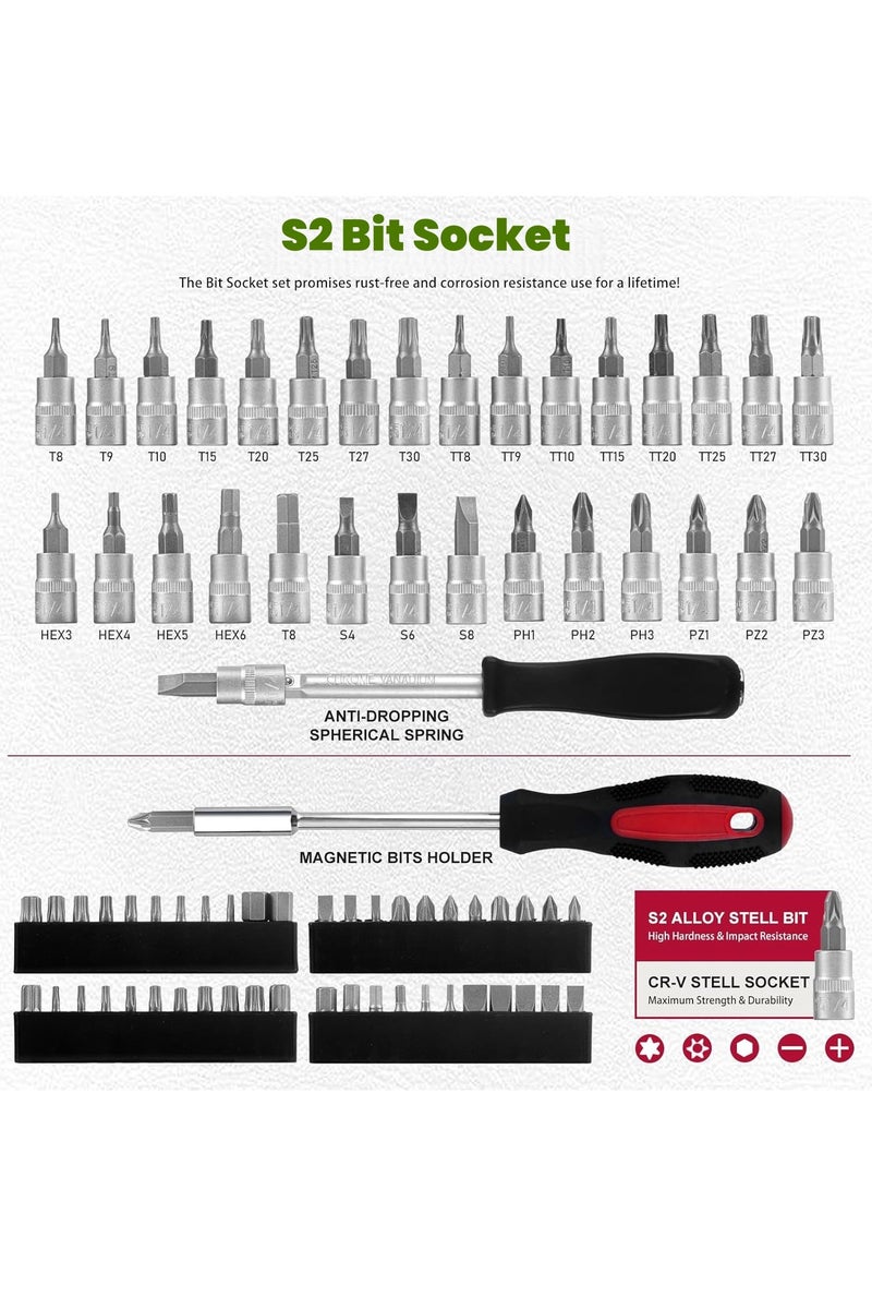 ET-LIFE 216pcs Car Mechanic Socket Tool Kit Set Car Repair Tool - 1/4" 3/8" 1/2" Drive Socket Set, Ratchet Socket Wrench Set with Quick Released Reversible Ratchet, Sockets for Home or Automobile Maintenance - Image 3