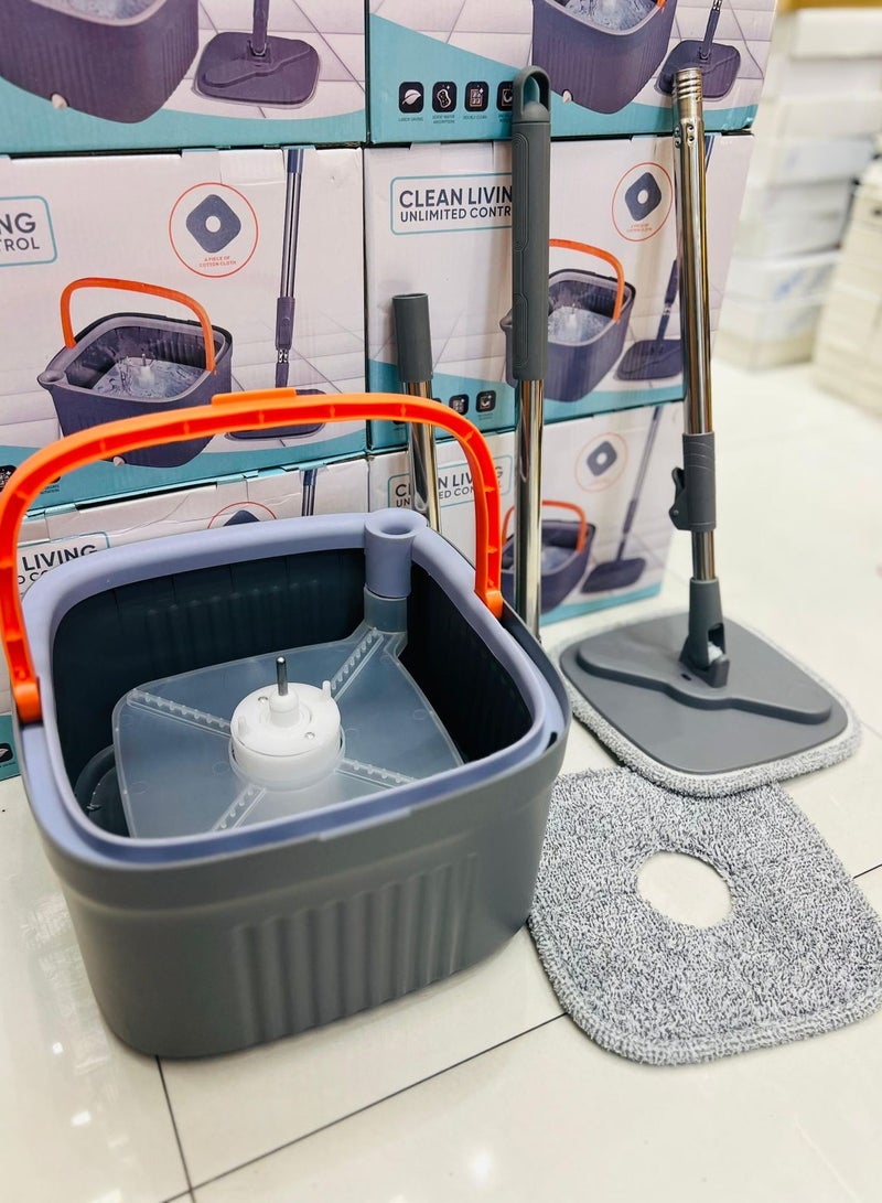 XiuWoo Spin Mop and Bucket, Separates Dirty and Clean Water, Upgraded Square Microfiber Mop for Floor Cleaning, Flat Mop with 2 Washable & Reusable Microfiber Pads - Image 1