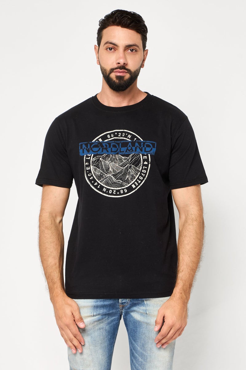 Nordland Men Regular Fit Brand Logo Short Sleeve T-Shirt, Black - Image 1