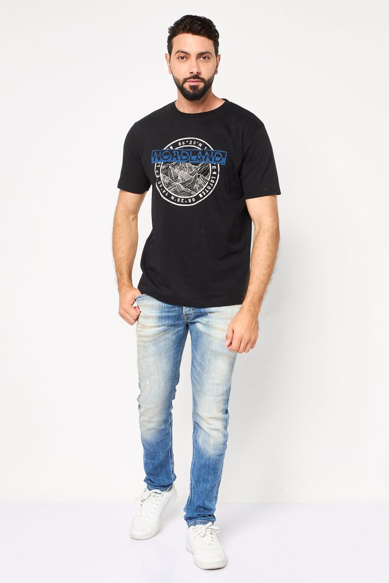 Nordland Men Regular Fit Brand Logo Short Sleeve T-Shirt, Black - Image 2