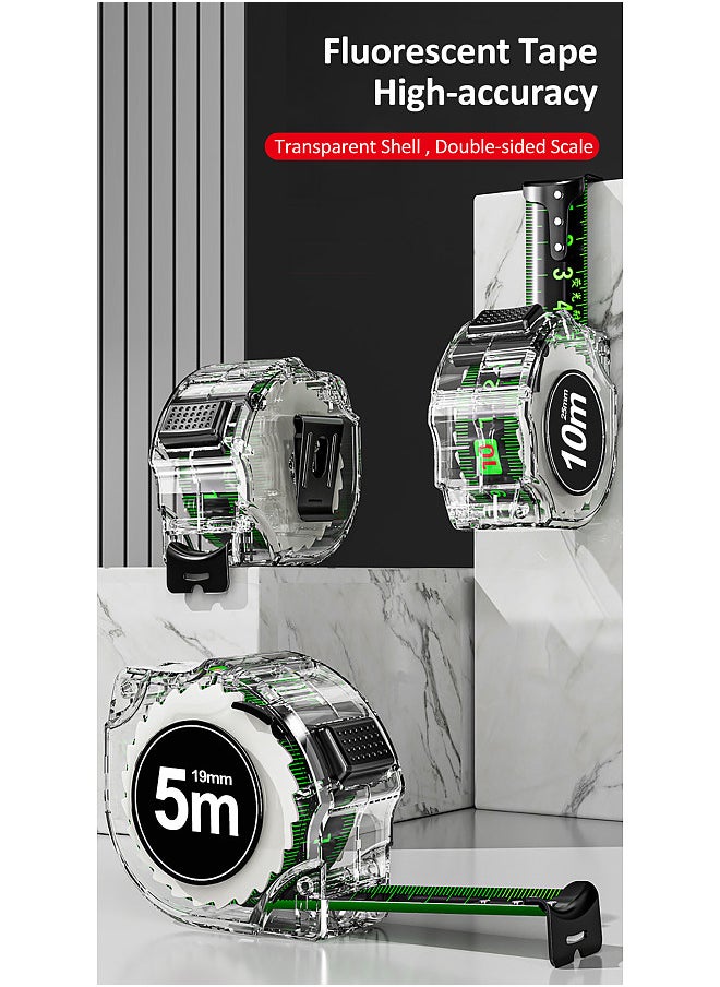 Generic Tape Measure High-Precision Tape Measure Fluorescent Color Double-Sided Ruler Band with Transparent Shell Metal Axis Scale is Clear, Fall-Proof and Wear-Resistant, Suitable for Many Occasions  - Image 3