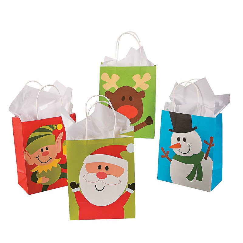 Fun Express Christmas Craft Bag Asst 2dz for Christmas Party Supplies Bags Paper Gift W Handles 24 Pieces
