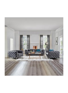A to Z Furniture Tufted Velvet Loveseat and Sofa Living Room Set in Grey Color Single Seater Sofa 