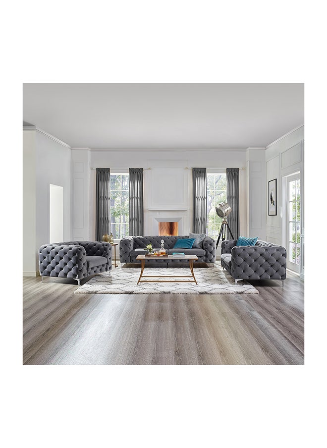 A to Z Furniture - Tufted Velvet Loveseat and Sofa Living Room Set in Grey Color Single Seater Sofa - Image 1