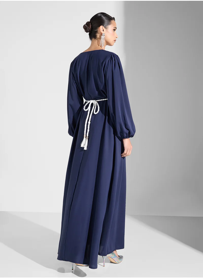 هيا كلوزيت Embroidered Neck Flared Sleeve Dress