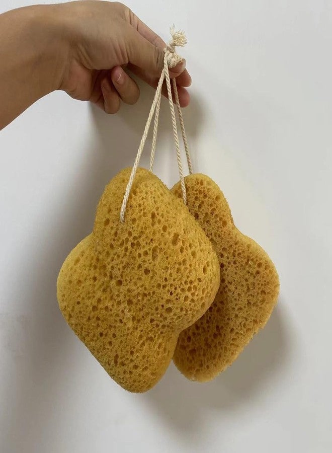 GSHLLO 2 Pcs Yellow Shower Sponges Honeycomb Bath Sponges Body Exfoliating Cleaning Sponges Foam Loofah Sponge Soft Bathing Scrubbers Exfoliators with Hanging Loop for Adults Kids - Image 2