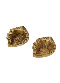Jaszz Art Jaszz Art Brass Akhand Diya 3 inches and 250g Pair Small Ethnic Design Handmade Curved Oil Wick Antique Kuber Deepak Lamp for Home Decor Temple Puja Office Counter Diwali Decoration Festival Gift 