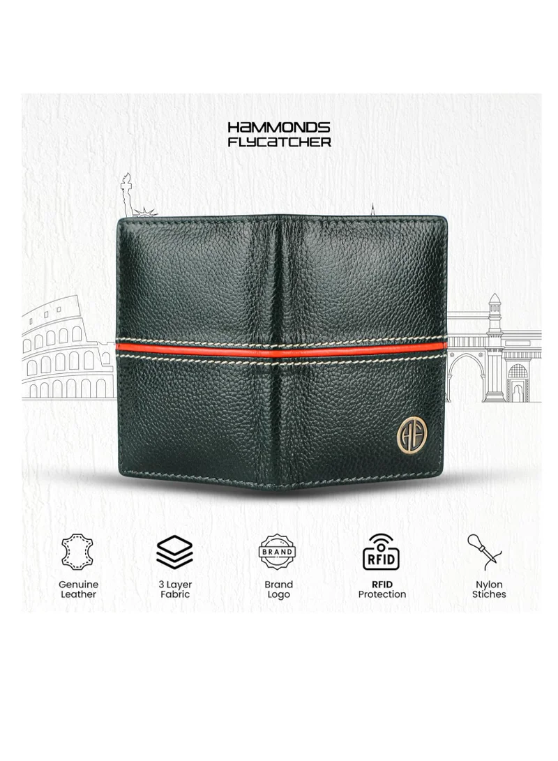 HAMMONDS FLYCATCHER Card Holder Wallet for Men and Women Leather - RFID Protected - 6 Slots for ATM Credit/Debit Card - Green - Slim Bi-Fold Card Wallet - ATM Card Holder for Men/Women | C23B