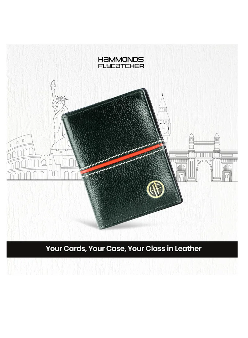HAMMONDS FLYCATCHER Card Holder Wallet for Men and Women Leather - RFID Protected - 6 Slots for ATM Credit/Debit Card - Green - Slim Bi-Fold Card Wallet - ATM Card Holder for Men/Women | C23B