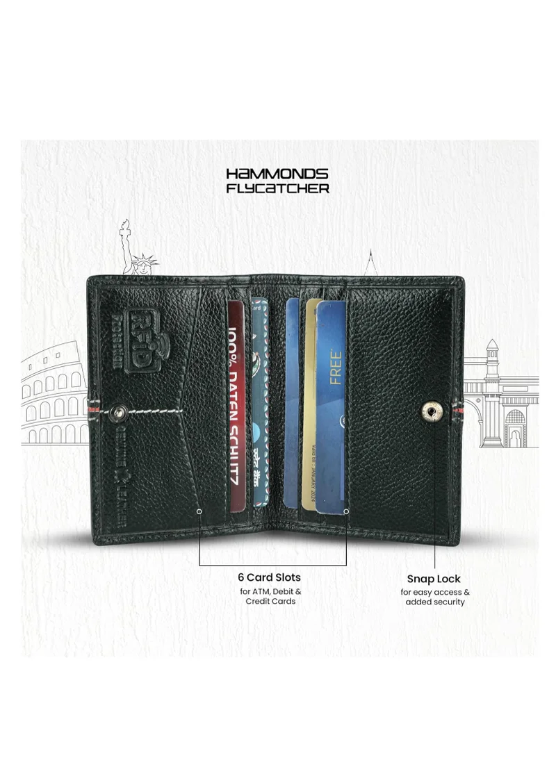 HAMMONDS FLYCATCHER Card Holder Wallet for Men and Women Leather - RFID Protected - 6 Slots for ATM Credit/Debit Card - Green - Slim Bi-Fold Card Wallet - ATM Card Holder for Men/Women | C23B