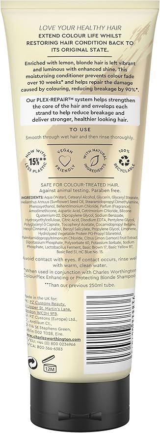 Charles Worthington Colourplex Restoring Blonde Conditioner Blonde Hair Brightner Hair Colour Fade Protection Salon Conditioner for Blondes 250 ml - Image 5