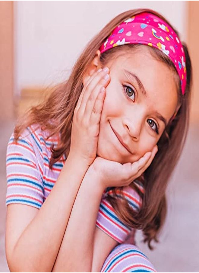 FROG SAC - 3 Wide Headbands For Girls Soft Stretch Fabric Butterfly Unicorn Heart Headband For Kids Princess Tiara Elastic Hair Accessories Athletic Yoga Girl Head Bands - Image 1