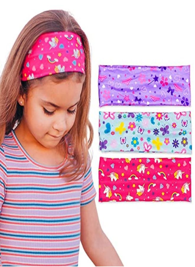 FROG SAC - 3 Wide Headbands For Girls Soft Stretch Fabric Butterfly Unicorn Heart Headband For Kids Princess Tiara Elastic Hair Accessories Athletic Yoga Girl Head Bands - Image 1