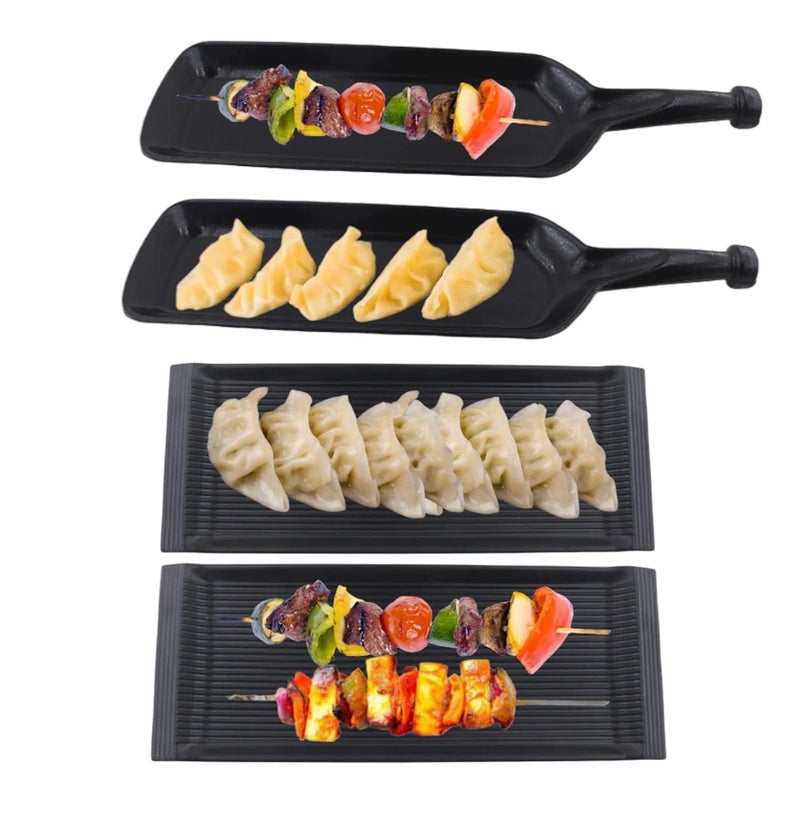 ECOSPIT CONTAINER Melamine Black Serving Platter Combo for French Fries Momos Rolls Dessert and Snacks ServingTray COMBO1006