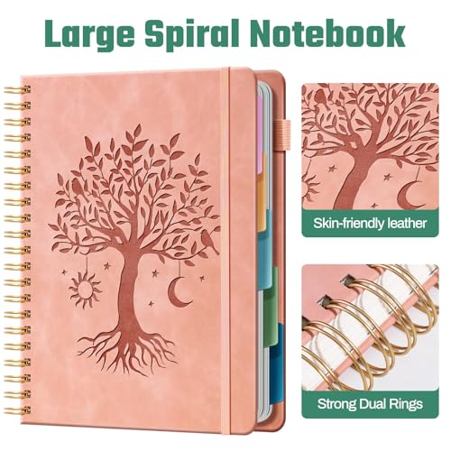 Ovesmusl Hardcover Spiral Notebook 8.5" x 11" with 5 Removable Dividers 300 Pages Leather 5 Subject Notebook College Ruled 100GSM Large Spiral Notebooks for Work Thick Lined Journal for Women, Pink - Image 5