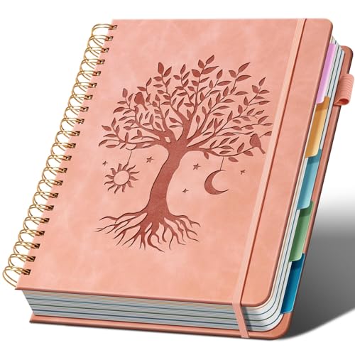 Ovesmusl Hardcover Spiral Notebook 8.5" x 11" with 5 Removable Dividers 300 Pages Leather 5 Subject Notebook College Ruled 100GSM Large Spiral Notebooks for Work Thick Lined Journal for Women, Pink - Image 1