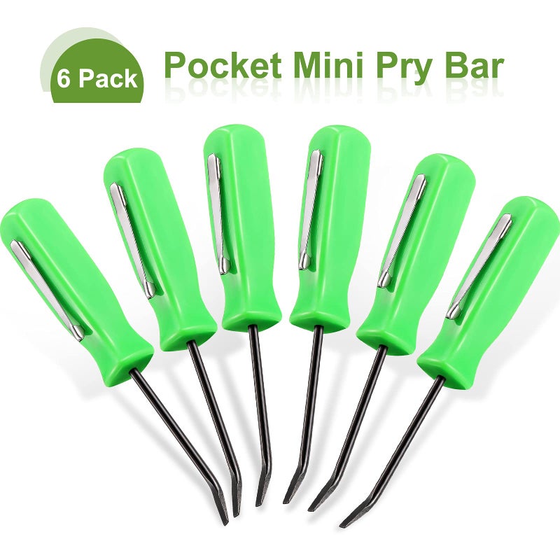 Zhehao 6 Pieces Mini Pocket Pry Bar Green Pocket Bar with Clip Set 4.5 Inch Length Mini Pry Tool for Home Office Car Repair Gadgets Mechanics Electricians Technicians (Green) - Image 3