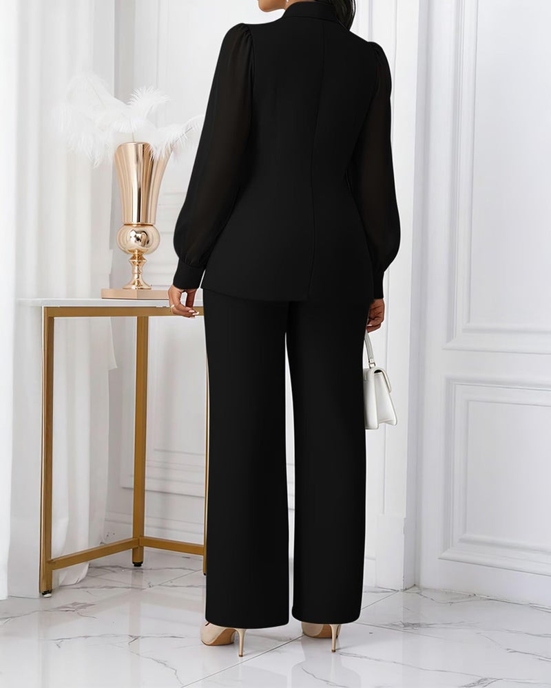 Kafiloe Women's Suits 2 Piece Set Dressy Long Sleeve Blazer Pants Suits Work Office Business Casual Outfits Black XL - Image 5