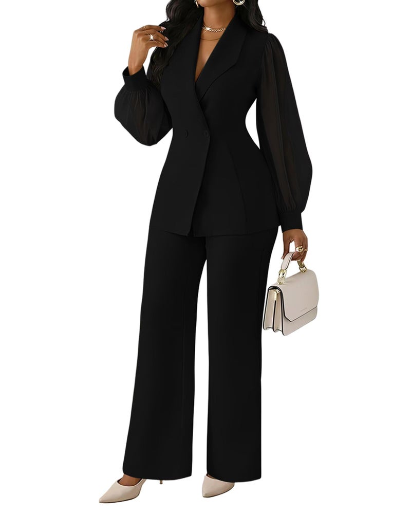 Kafiloe Women's Suits 2 Piece Set Dressy Long Sleeve Blazer Pants Suits Work Office Business Casual Outfits Black XL - Image 1