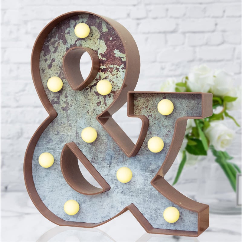 LED Marquee Light Up Letters Industrial Vintage Style Lighted Letters Rust Metal Effect Marquee Letter with Lights Illumination Letter Signs for Christmas Wedding Birthday Party Home Cafe Bar Decor