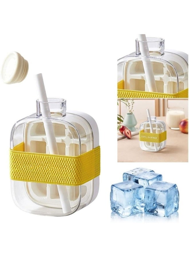 Happy Home Ice Cube Bottle, 2 in 1 Ice Cube Tray Water Bottle with Lid and Bin, Ice Cube Making Bottle, Easy Press to Release Silicone Ice Cube Tray for Juice Beverages Coffee (White, 500 ML) - Image 1