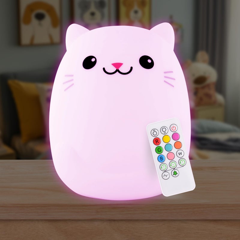 Lumipets Remote Control Silicone Night Light for Kids Cat Design with 9 Soft Colors Sleep Timer Rechargeable BatteryOperated Lamp for Bedroom Baby Nursery Toddler Girls Boys