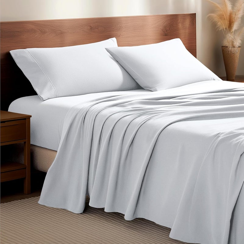 Bare Home Flannel Sheet Set 100% Cotton, Velvety Soft Heavyweight - Double Brushed Flannel - Deep Pocket (California King, White) - Image 1