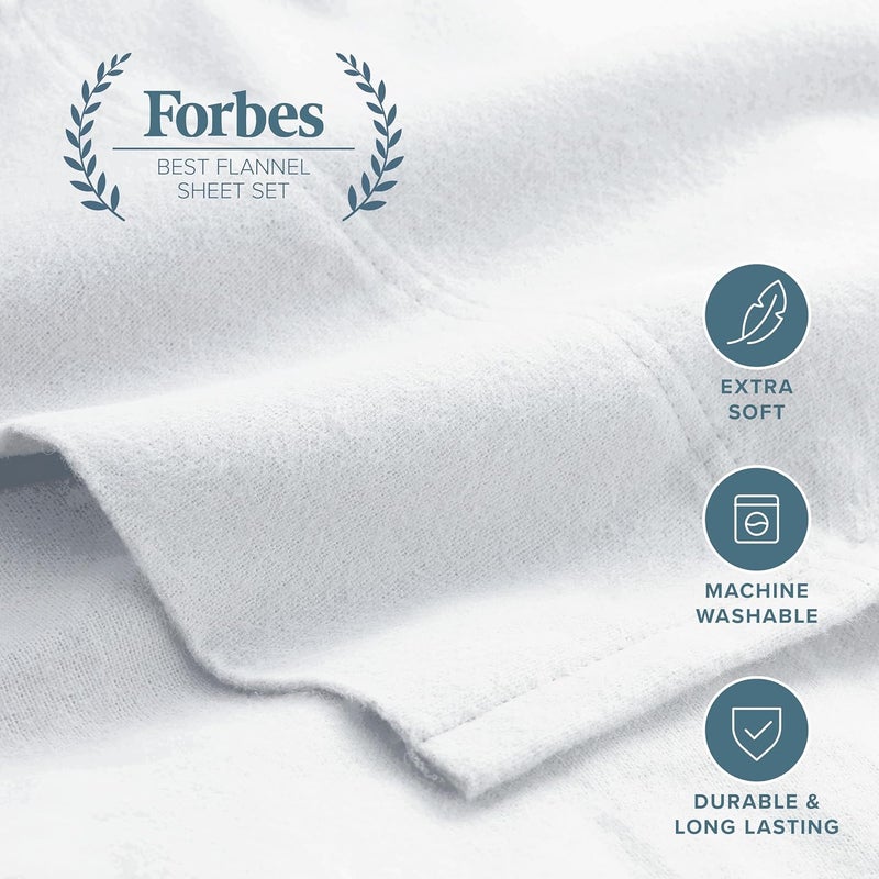 Bare Home Flannel Sheet Set 100% Cotton, Velvety Soft Heavyweight - Double Brushed Flannel - Deep Pocket (California King, White) - Image 2