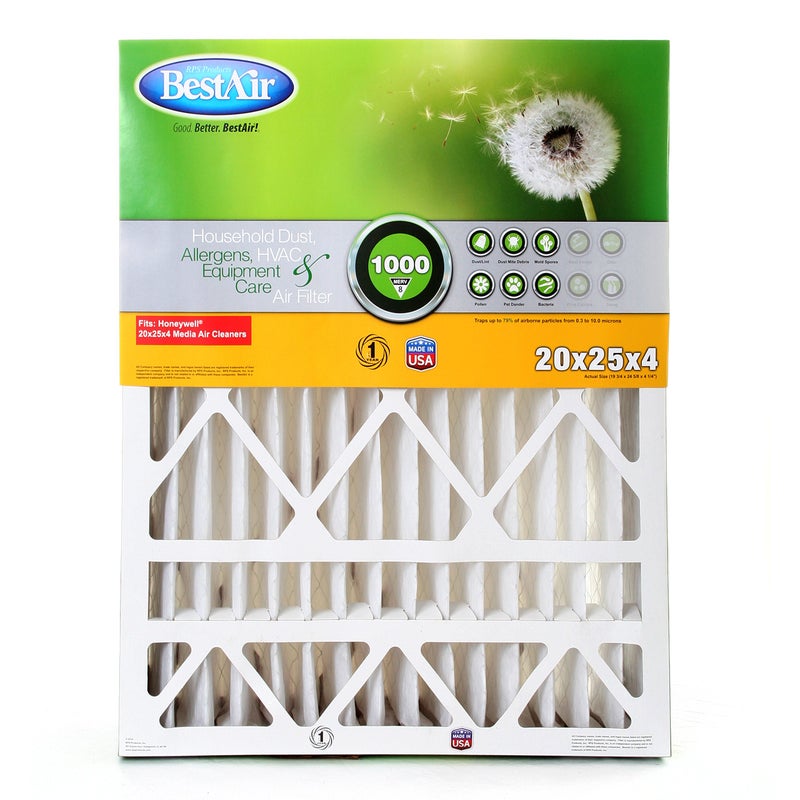 BestAir HW20258R AC Furnace Air Filter 20 x 25 x 4 MERV 8 Removes Allergens  Contaminants Fits 100 For Honeywell Models Pack of 1
