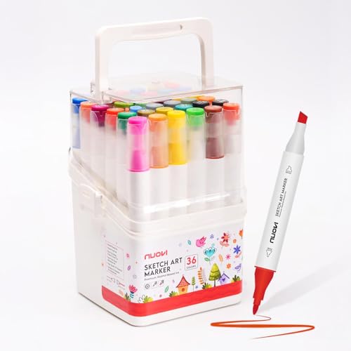NUOVI Art Markers 36 Shades | Super Blendable Alcohol Based Ink, Smudge Free Colors | Dual Tip Fine & Chisel Tip Markers for Drawing, Colouring & Sketching - Image 1
