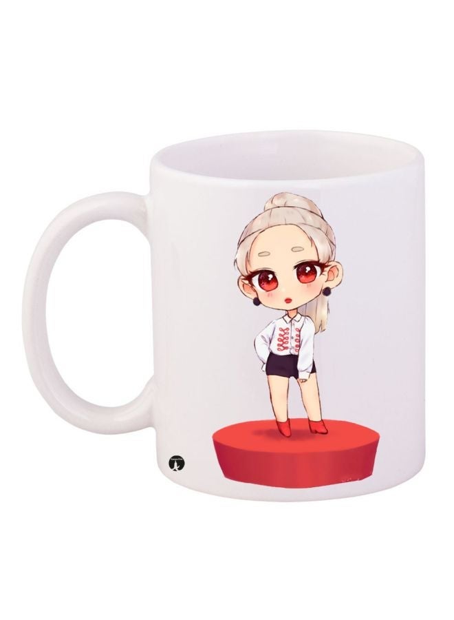 RYN Cartoon Girl Printed Coffee Mug White/Beige/Red 11ounce