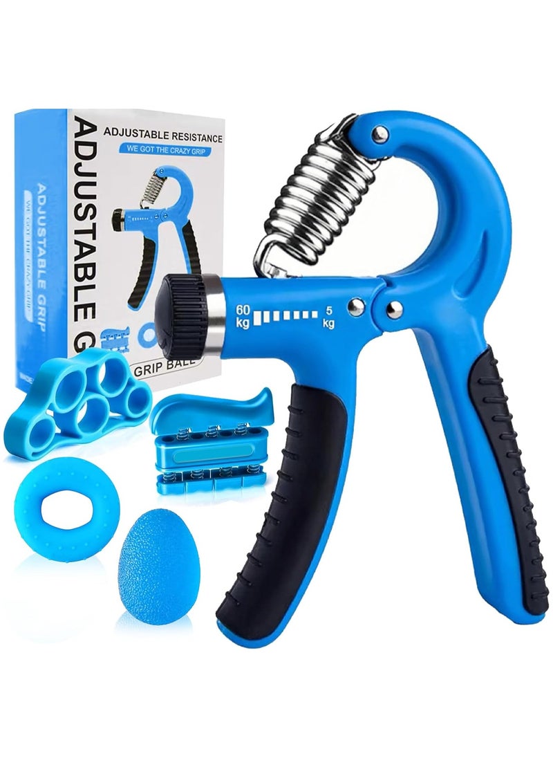 KUYING 6 Pcs Hand Grip Strengthener Kit with Storage Pouch Hand Finger Exerciser 5 Finger Stretcher Adjustable Hand Gripper Hand Therapy Ball Grip Exercise Ring  - Image 1