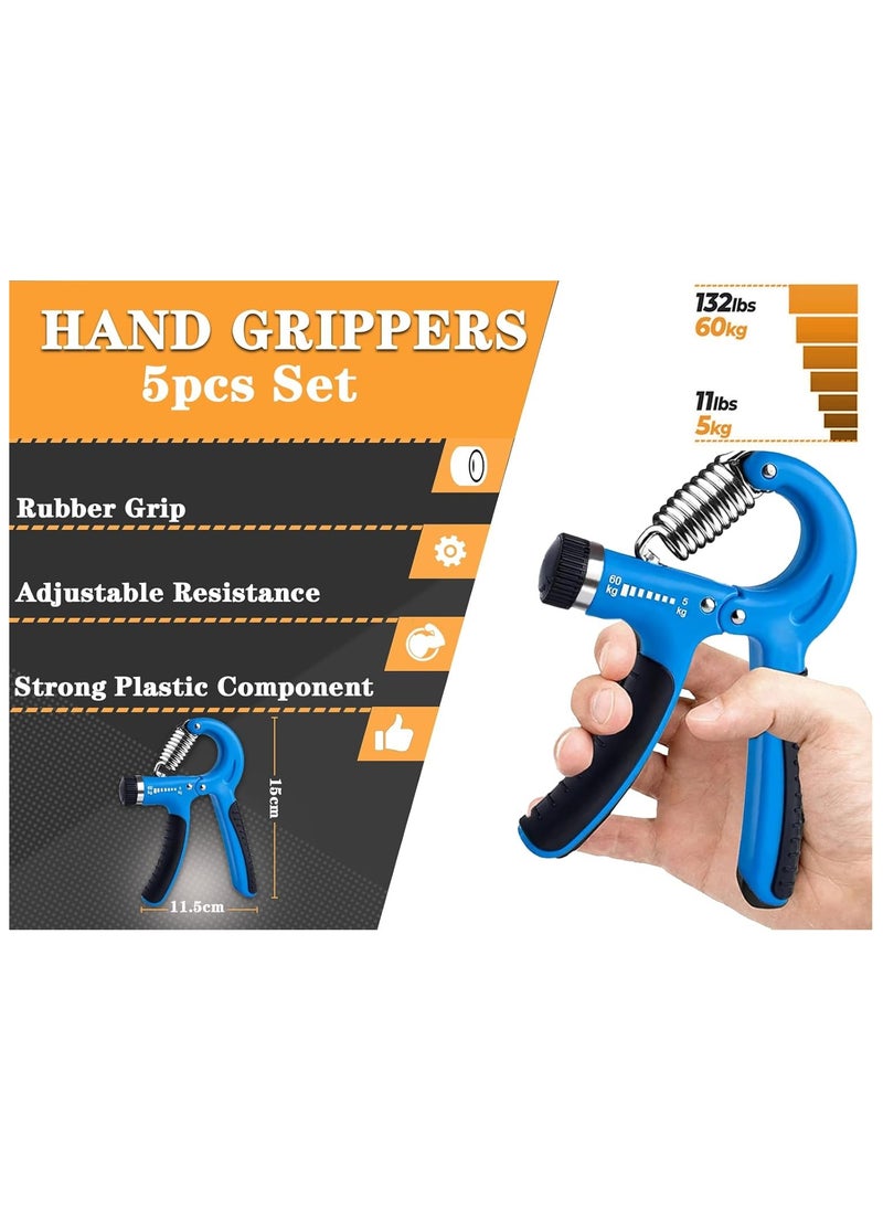 KUYING 6 Pcs Hand Grip Strengthener Kit with Storage Pouch Hand Finger Exerciser 5 Finger Stretcher Adjustable Hand Gripper Hand Therapy Ball Grip Exercise Ring  - Image 2