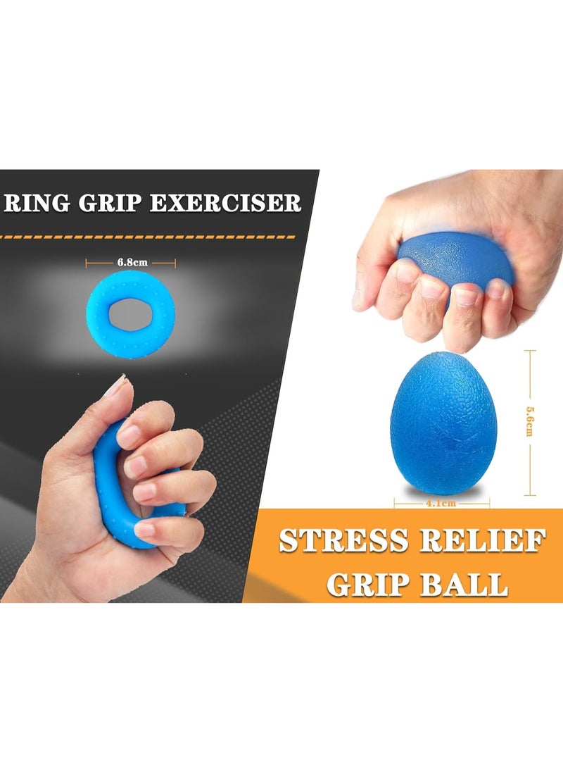 KUYING 6 Pcs Hand Grip Strengthener Kit with Storage Pouch Hand Finger Exerciser 5 Finger Stretcher Adjustable Hand Gripper Hand Therapy Ball Grip Exercise Ring  - Image 3