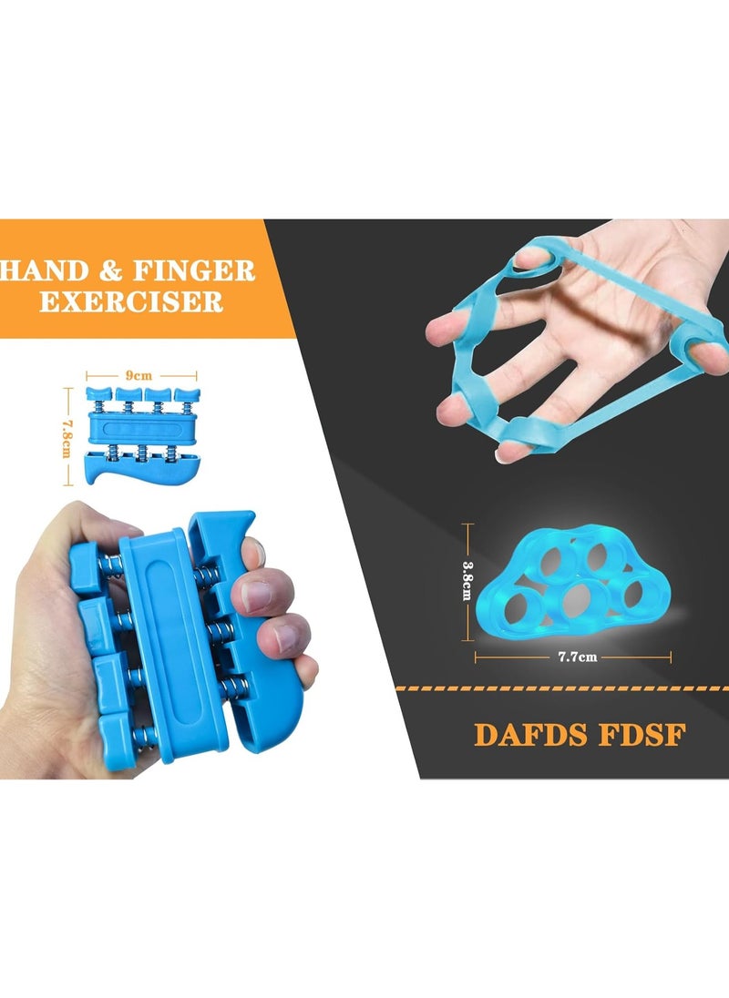 KUYING 6 Pcs Hand Grip Strengthener Kit with Storage Pouch Hand Finger Exerciser 5 Finger Stretcher Adjustable Hand Gripper Hand Therapy Ball Grip Exercise Ring  - Image 4