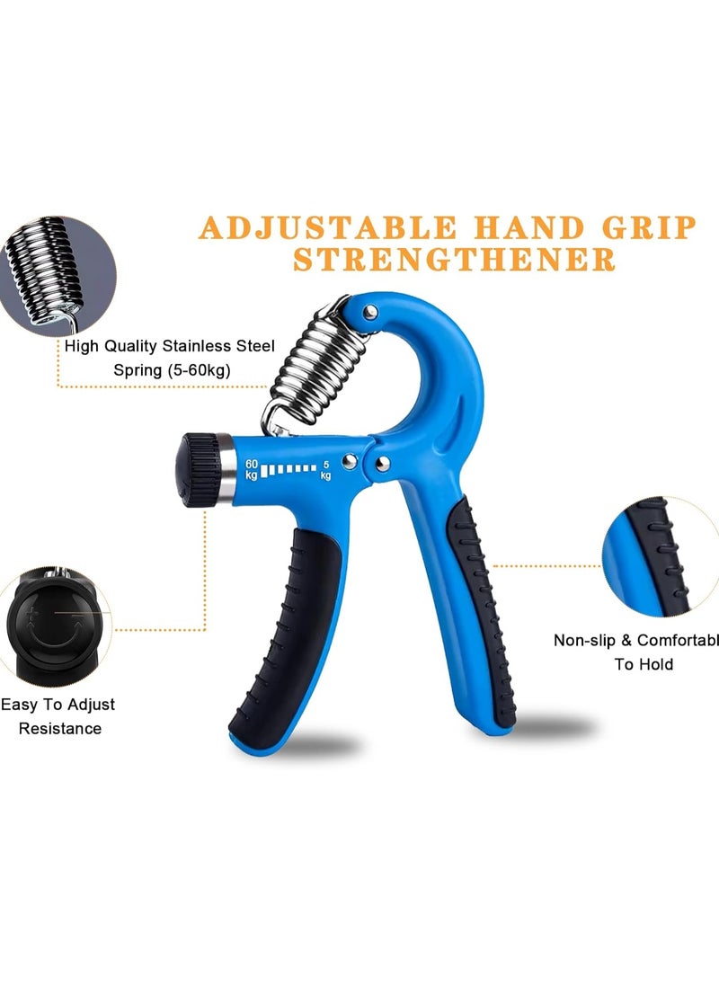 KUYING 6 Pcs Hand Grip Strengthener Kit with Storage Pouch Hand Finger Exerciser 5 Finger Stretcher Adjustable Hand Gripper Hand Therapy Ball Grip Exercise Ring  - Image 5