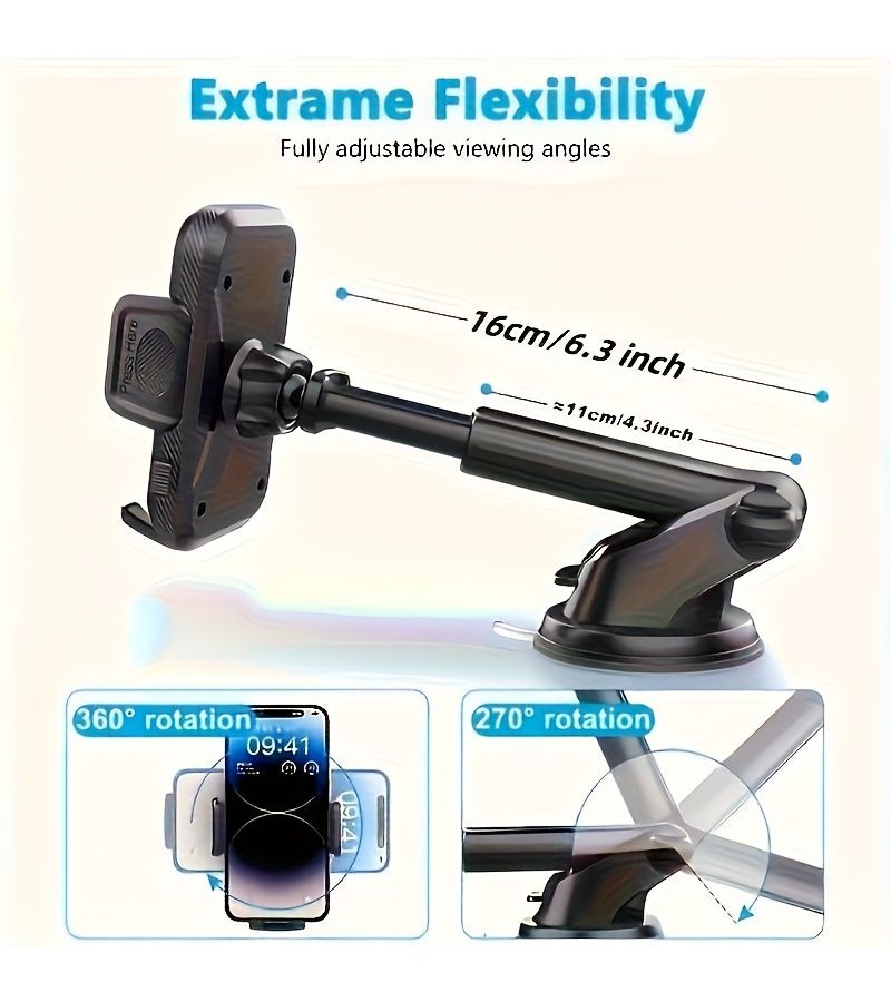 Black 360 Degree Rotating Dual Purpose Car Phone Holder With Soft PVC And Self Adhesive Mount For All Car Models - Image 2