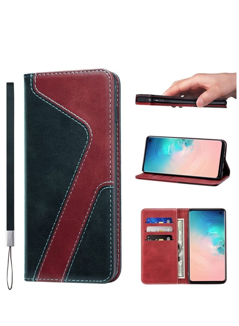 كابتن تيك For Samsung Galaxy S10 Case PU Leather Wallet Case Card Holder Shockproof Flip Cover Black red - Image 1