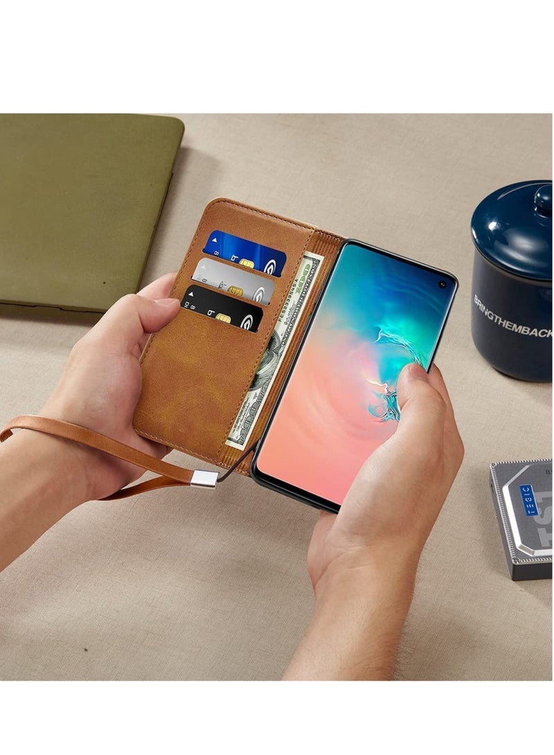 كابتن تيك For Samsung Galaxy S10 Case PU Leather Wallet Case Card Holder Shockproof Flip Cover Black red - Image 3